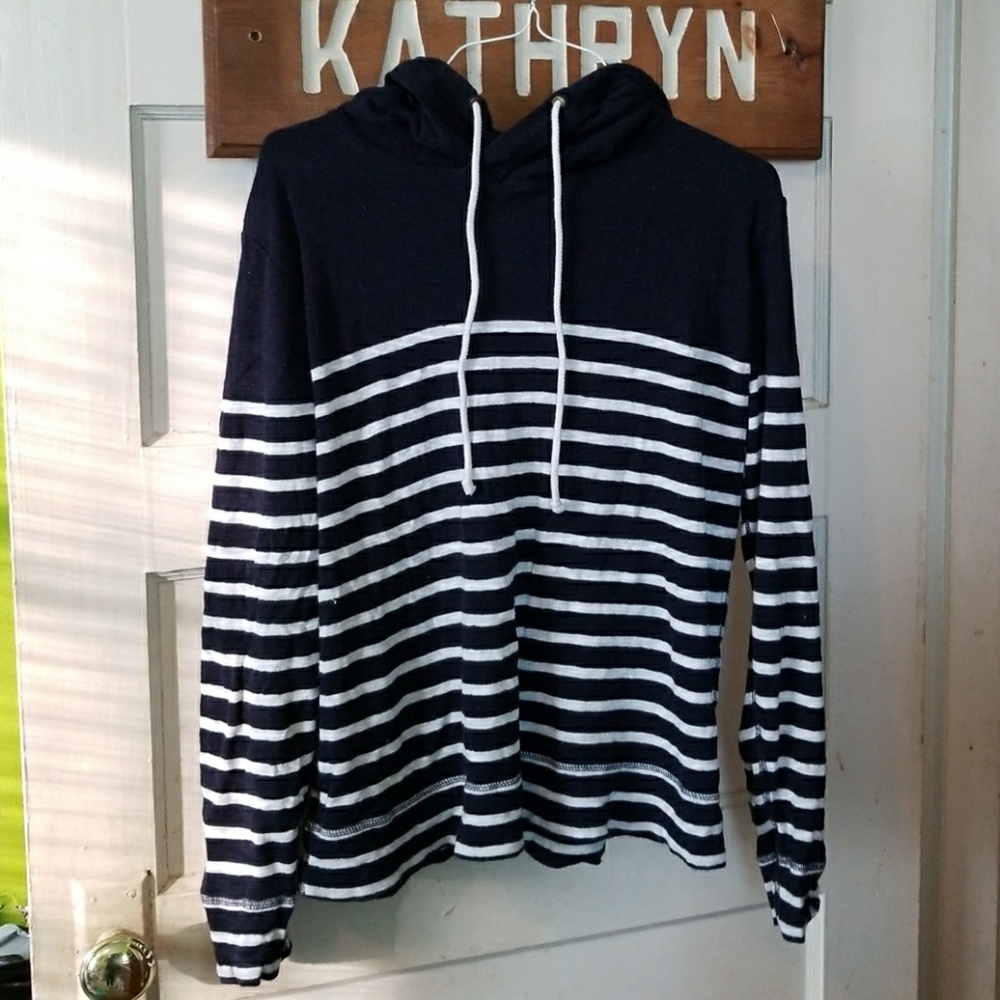 Navy blue and white striped hoodie